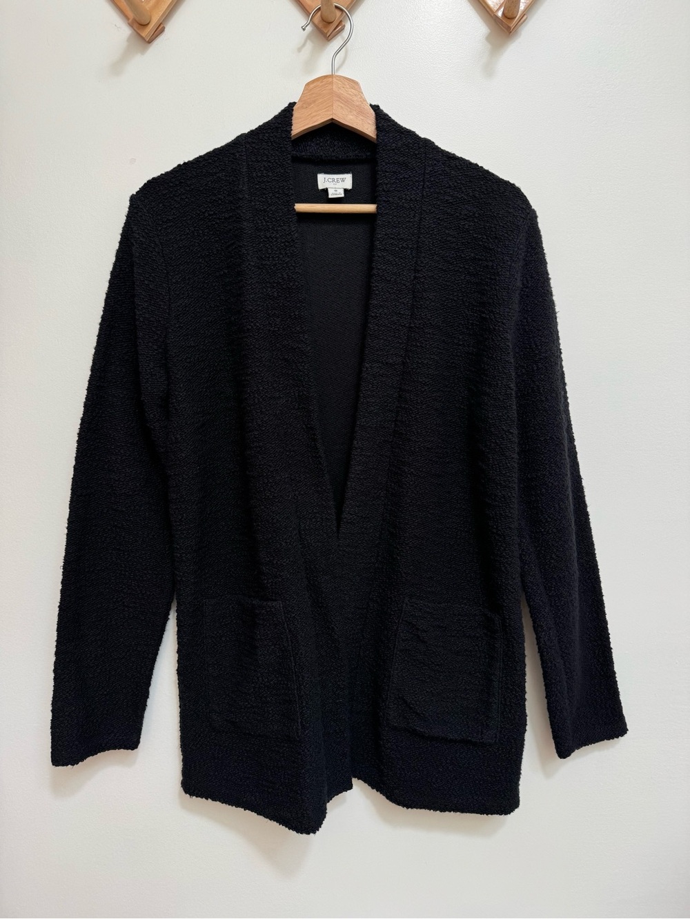 J. Crew Factory Cozy Boucle Open Front Cardigan Sweater Women Small Black Layer